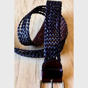 DKNY Women's Mocha Brown Braided Woven Wide Leather Belt w/ Buckle Minimalist M